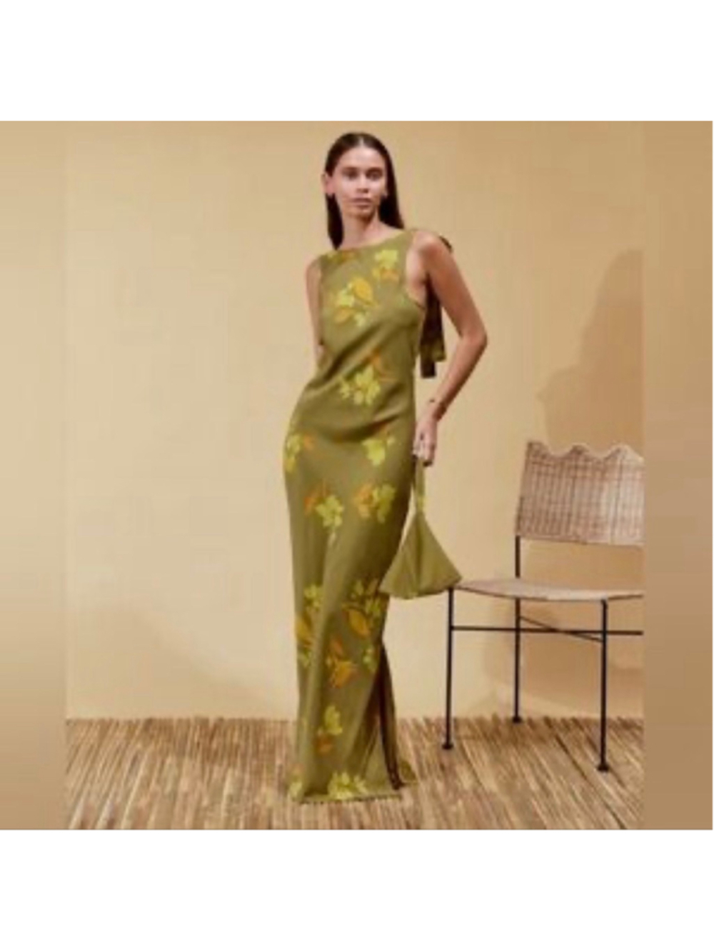 Soleil Soleil| Floral Ines green 100% silk slip dress|size2 Or US 6| EUC